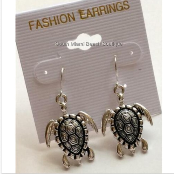 Silver Sea Turtle Earrings Life Nautical Island - Picture 4 of 7